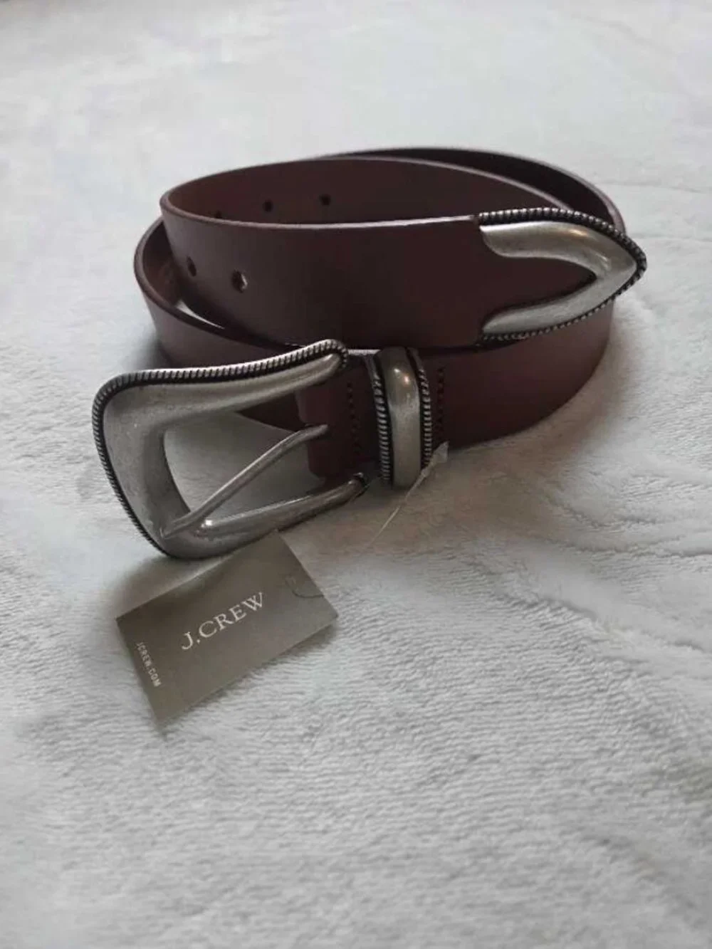 New S J.Crew western buckle belt in Italian leather Rich Saddle Brown